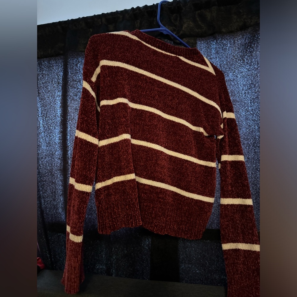 Cropped deep red white striped sweater